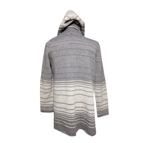 Vince tan two-toned wool Alpaca Yak striped Hooded Long Line Coatigan Sweater S - Picture 3 of 6